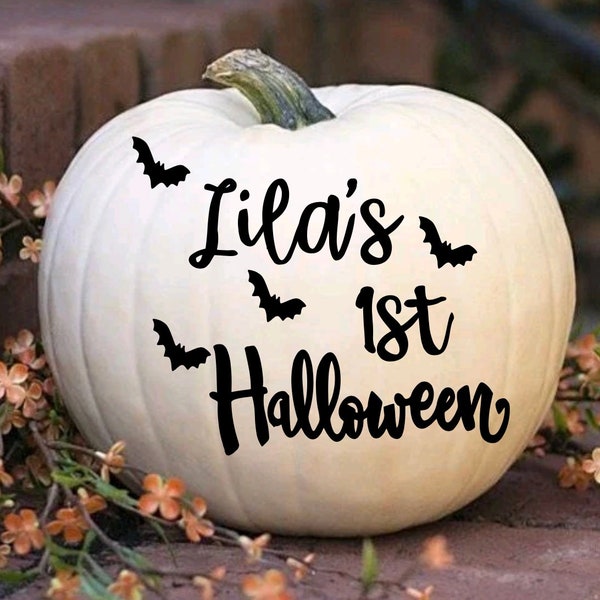 Personalised My First Halloween - Pumpkin decal - Halloween decal - pumpkin sticker - Halloween prop - My First Halloween- Halloween label-