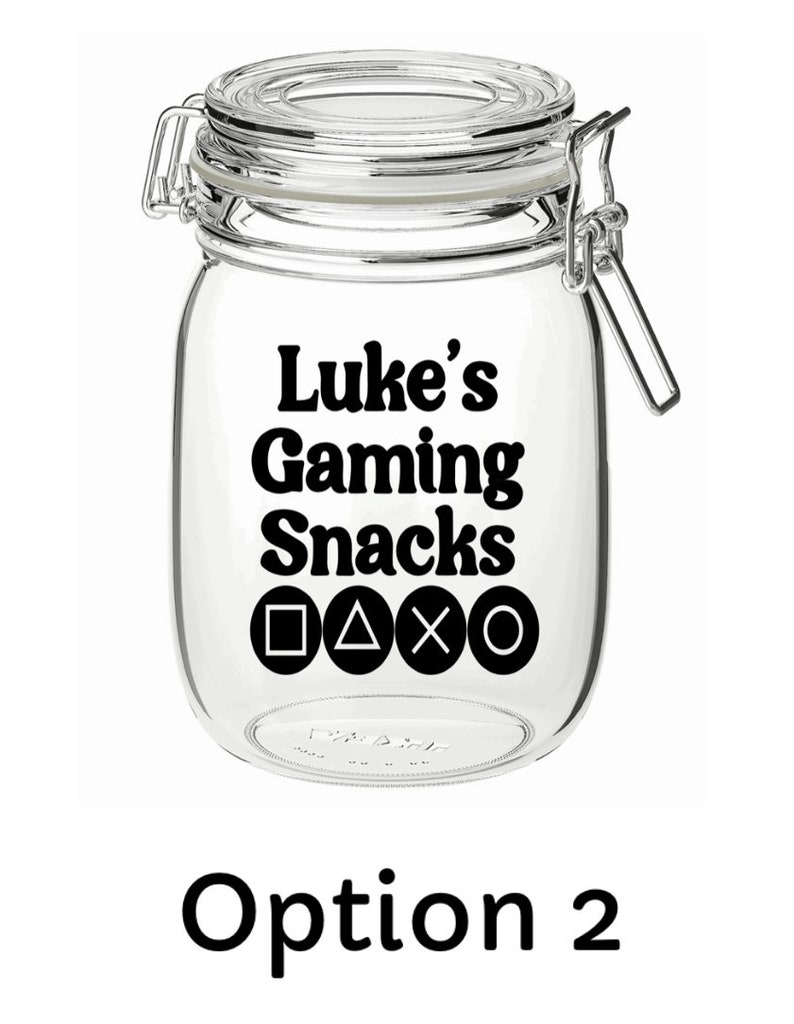 Personalised Gaming Snacks Jar Sticker Vinyl Decal label Gamer Gift Gaming Lover Gifts for Him / Her Teen Gift Birthday Gift Option 2