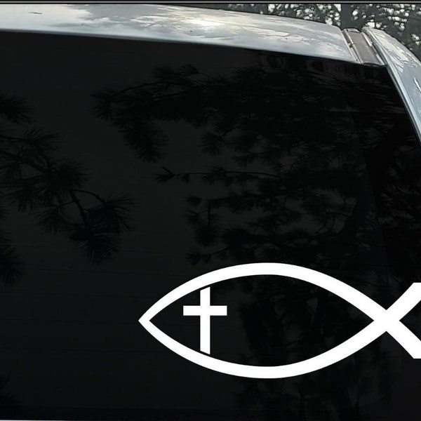 Symbole Ichthus Symbole du poisson chrétien - Jésus - Autocollant de fenêtre - Autocollant de voiture - Panneau de voiture - Autocollant de voiture - Autocollant de voiture - Autocollants de voiture
