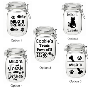 Pegatina personalizada para tarro de golosinas para perros - Calcomanía de vinilo - Etiqueta - Regalo para mascotas - Amante de los animales - Regalos para gatos / perros - Regalo de cumpleaños para mascotas - Golosinas para perros