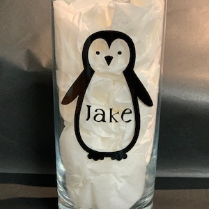 Nombre personalizado Christmas Penguin vaso, taza, etiqueta de botella - calcomanía - etiqueta de Navidad - Rudolf Glass - Solo etiquetas de vinilo - Copas de Navidad