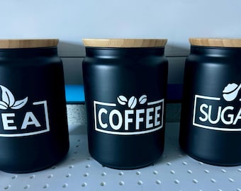 Custom Tea Coffee Sugar Vinyl Labels: Kitchen Organization Decals