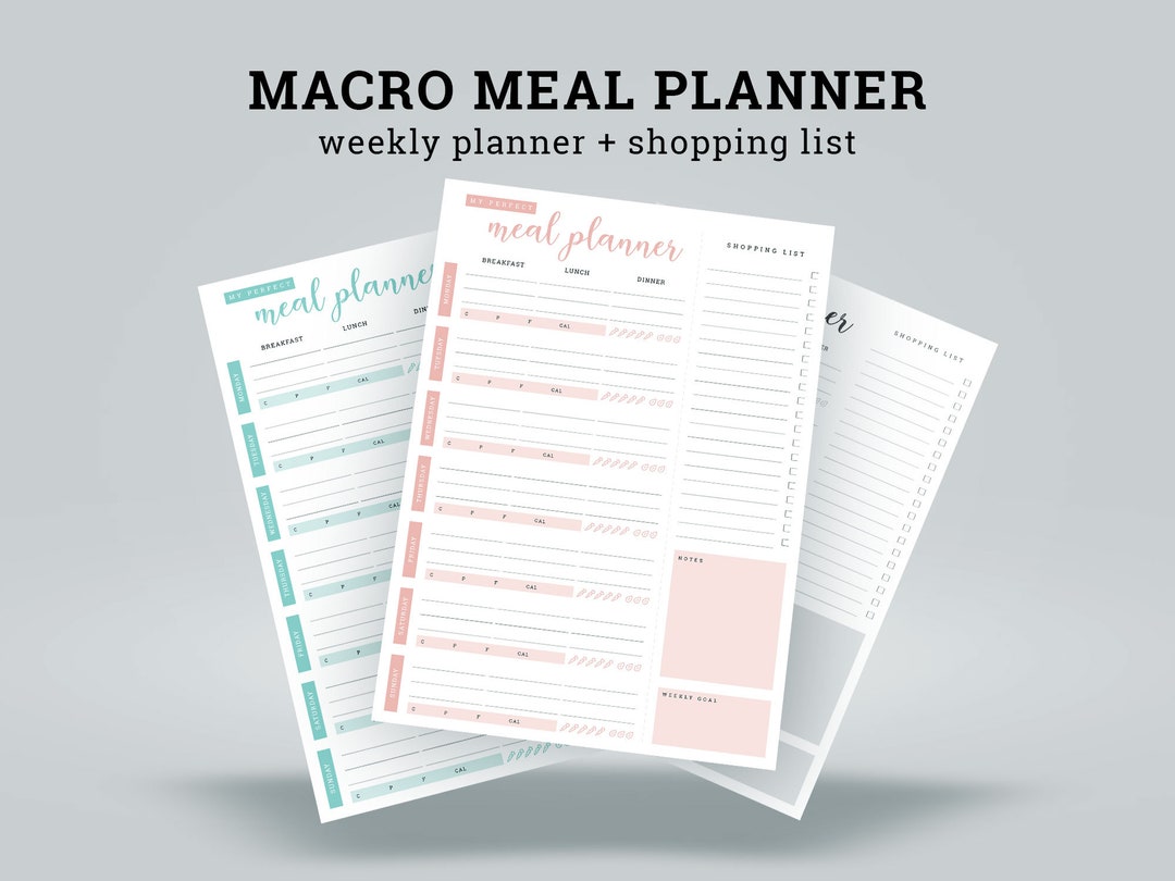 Printable Weekly Macro Meal Planner (carbs, Protein, Fat, Fiber) With ...