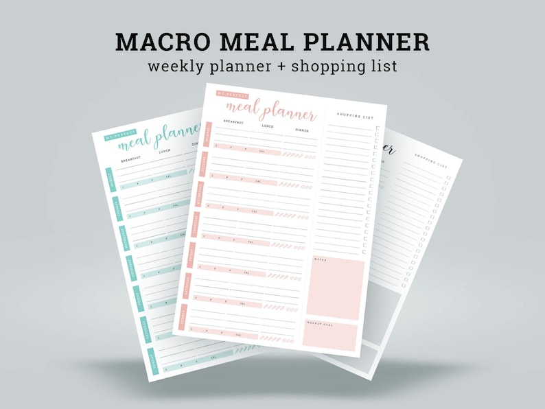 Printable Weekly Macro Meal Planner (carbs, Protein, Fat, Fiber) With ...