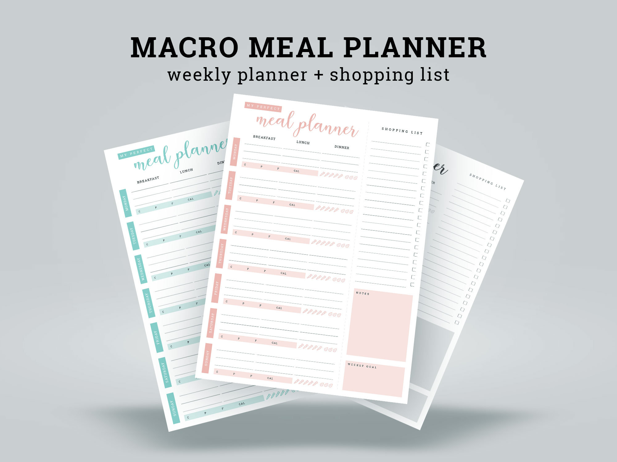 Printable Weekly Macro Meal Planner (carbs, Protein, Fat, Fiber) With ...