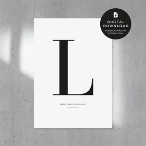 Personalized Poster Download: L number twelve in the alphabet, black and white