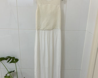 women's yellow dress White and Yellow Floral Maxi Dress with Criss Cross Back