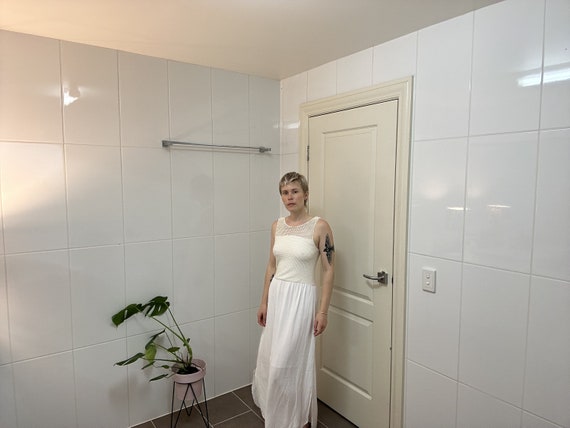 knee length dresses for ladies Verily Diamante Drop Waist Maxi Dress White– Selfie Leslie