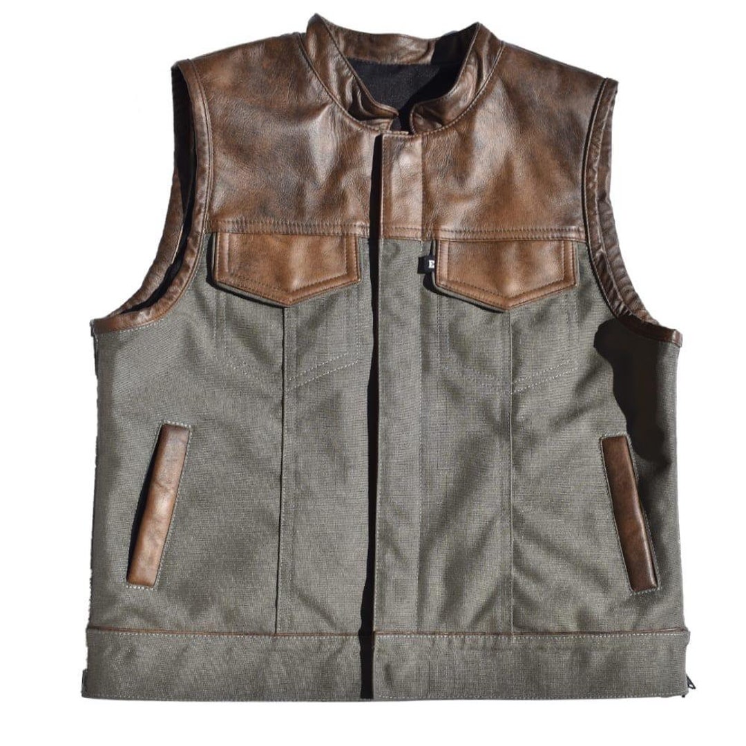 Leather Vest Distress Brown Denim Vest Mens Vest Biker Vest Etsy
