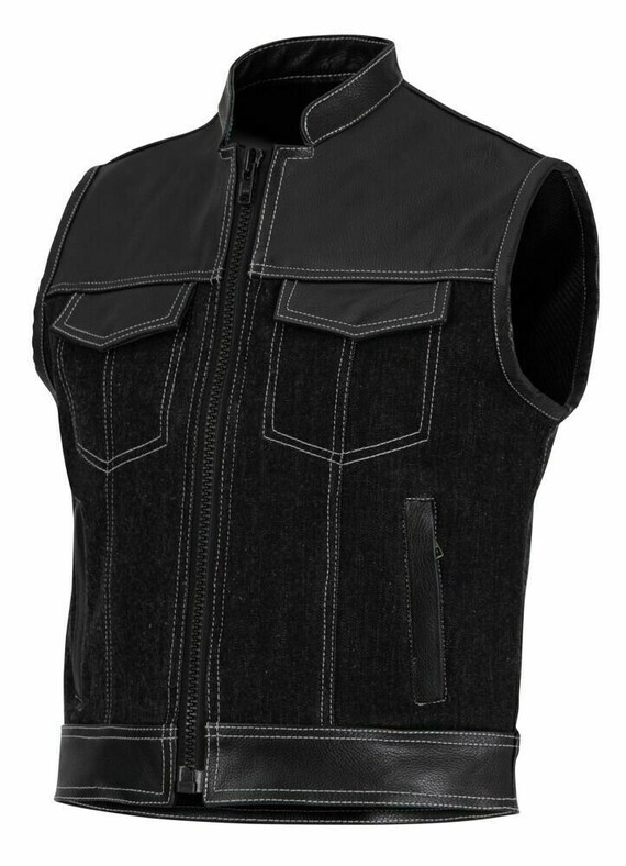 Club Style Leather and Denim Zipper 