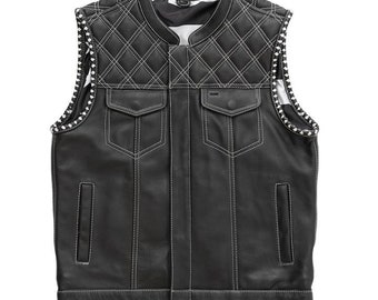 Leather Vest ,Mens Hunt Club Burton Diamond Quilted Black Paisley Leather Build Denim Style Rider Motorcycle Leather Vest,Mens Vest