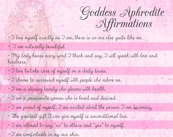 Goddess Aphrodite Affirmations/instant download/Aphrodite affirmations and tips to awaken the Goddess inside you,scrapbook paper/3 pages