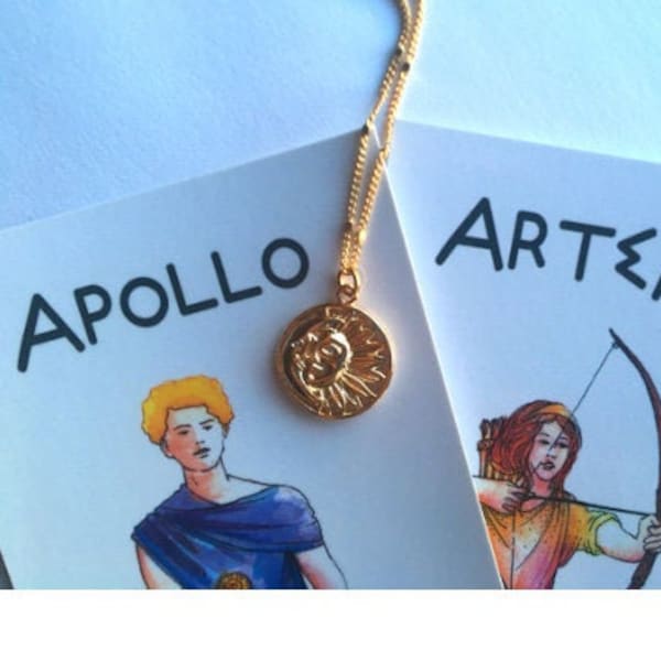 Apollo and Artemis necklace/Greek Gods jewerly/Moon and sun necklace/God of the sun and Goddess of moon necklace,Greek Mythology earrings