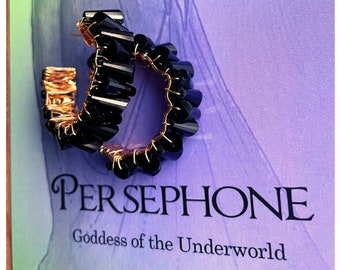 Goddess Persephone earrings/Black onyx earrings/Greek Goddess jewerly/black onyx hoops/Goddess of the Underworld earrings