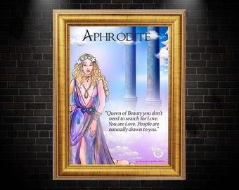 Goddess Aphrodite art print/Goddess of Beauty and Love poster/ Greek Goddess Aphrodite print/A5 print, bonus 4 cards
