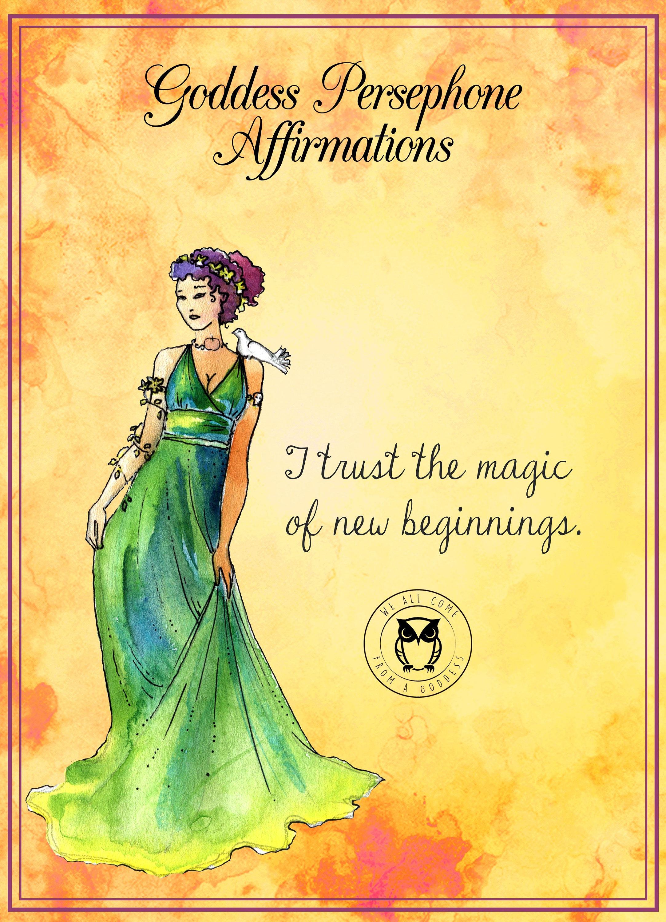 Goddess Persephone Affirmation cards, 20 different messages/connect with the Underworld Goddess/tips and affirmations