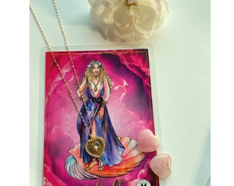 Aphrodite meditation kit/Heart necklace+ Aphrodite prayer+ rose quartz hearts/connect with the Goddess of love/Love meditation kit