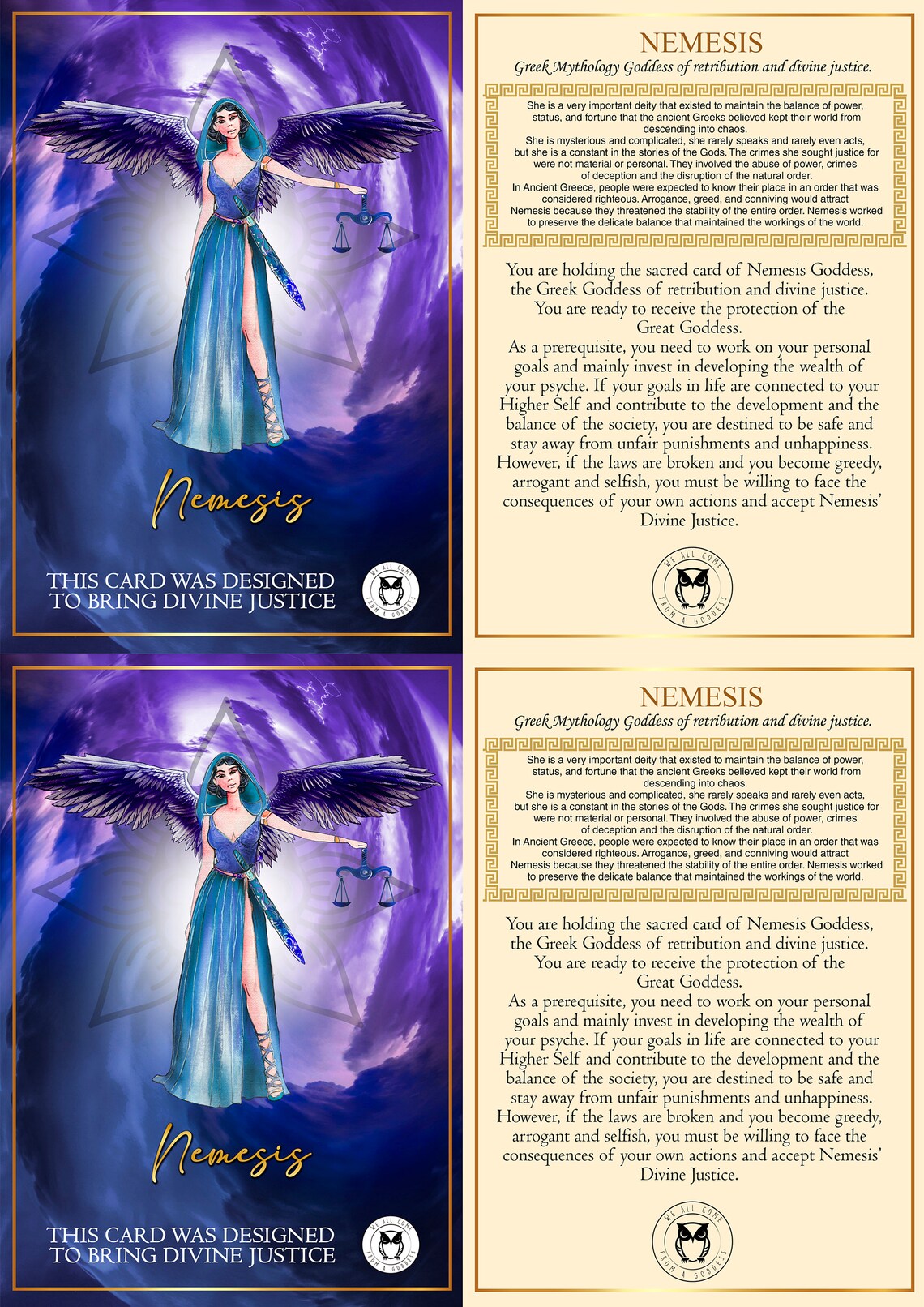 Nemesis Card/greek Goddess Nemesis Card/divine Justice Etsy