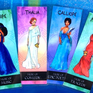 Nine Muses Bookmarks/9 bookmarks with each Muse and and a message/Greek Muses art/Erato,Melpomene,Clio,Terpsichore,Thalia,Euterpe,Calliope