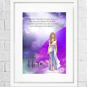 Godin Hera kunstprint/godin van familie en huwelijk poster/Griekse godin Hera print/A5 print, bonus 4 kaarten