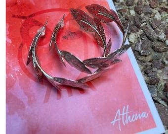 Goddess Athena earrings/Olive branch earrings/Goddess Athena symbol earrings, hoops earrings, Greek Mythology earrings