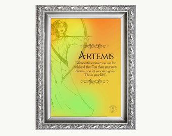 Goddess Artemis art print/Goddess of Nature poster/ Greek Goddess Artemis print/Goddess of the moon and the hunt/A5 print, bonus 4 cards