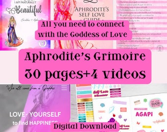 Aphrodite Grimoire Printable,Guide to connect with the Greek Goddess of Love&Beauty,Self-Love Guide, Affirmations, Tips, Art prints,4 videos