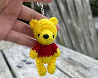 Crochet Winnie the Pooh Mini Bear Amigurumi, Keychain,  | Physical Item