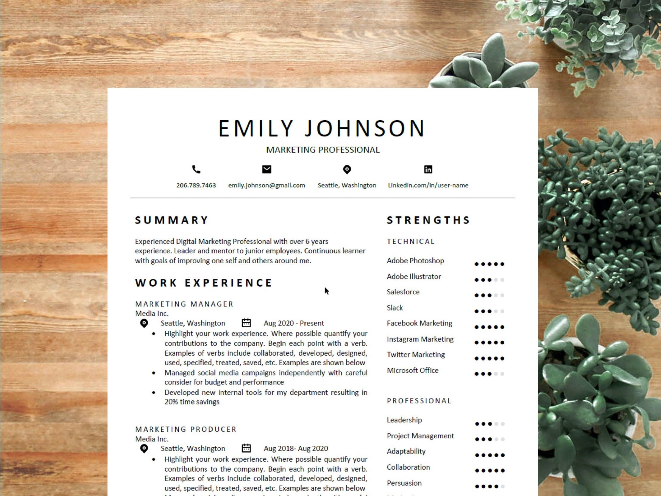 Modern Resume Template: Professional Minimalist Design (DOCX) - Etsy, image size:2220x1665