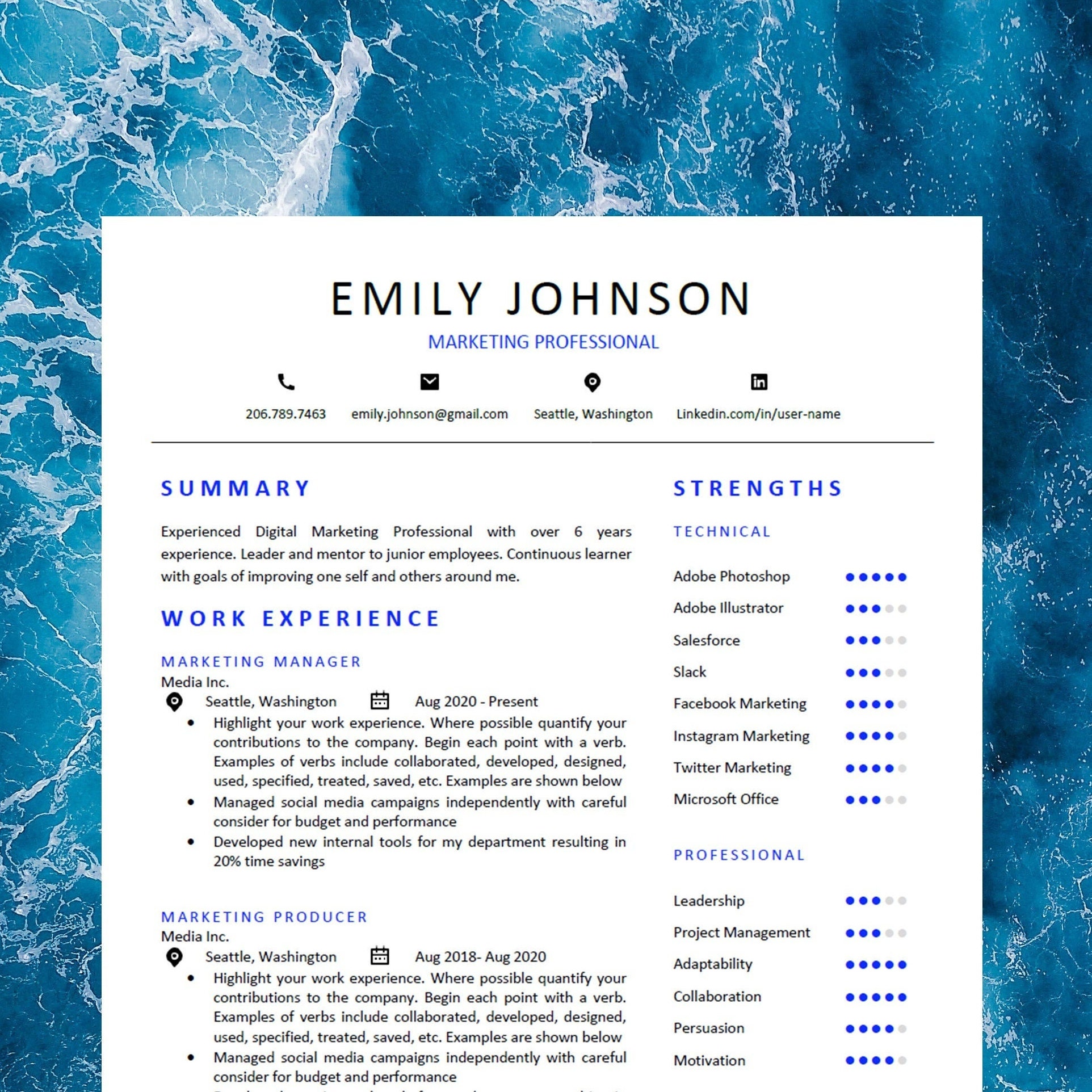 Modern Minimalist Resume Template: Professional CV Design (word .docx) -  Etsy, image size:1924x1924