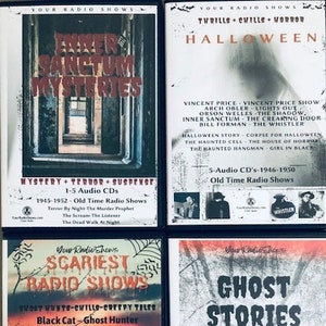 Giant Halloween Collection 20 Old Time Radio Shows Audio CDs-4 Case Collection-Rare+Alfred Hitchcock Movie DVD-Vincent Price-Inner Sanctum!