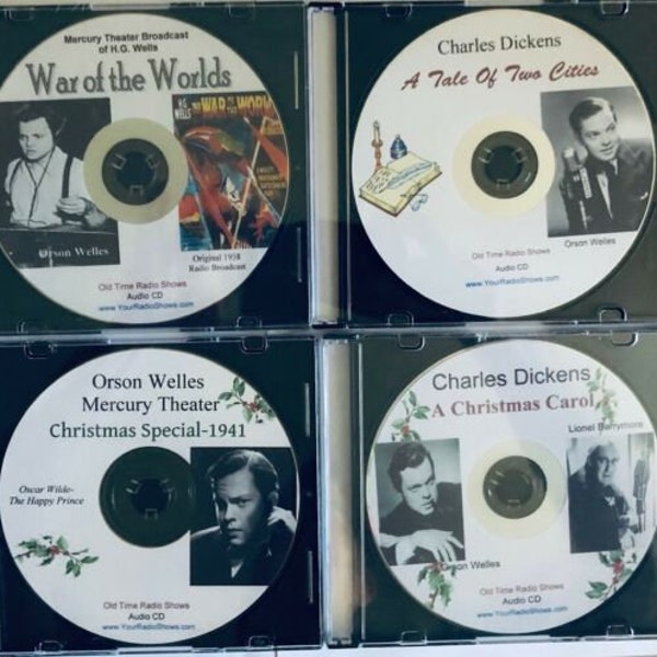 Orson Welles Collectors-4 Audio CDs-Live Old Time Radio Shows-War Of The Worlds, A Christmas Carol, Mercury Theater, A Tale Of Two Cities!