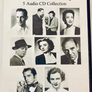May include: A CD case titled "Best Radio Plays" with the subtitle "5 Audio CD Collection." The cover features black and white portraits of actors and actresses. The text "Radio Theater Presentation - Collectors Edition" is at the bottom.