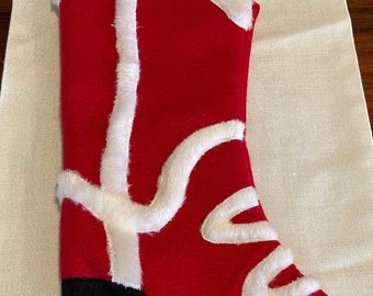 Western Cowboy Red & White-Black Boot-Vintage Christmas Stocking-Retro Very Unique-One of a Kind-Get Ready For An Old Fashioned Christmas!