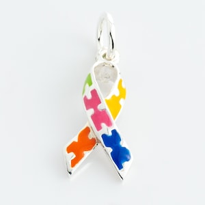 Sterling Silver Autism Awareness Ribbon Charm, Awareness, Autism Awareness Gift, Charm Bracelet, Autism Charm, ARC014