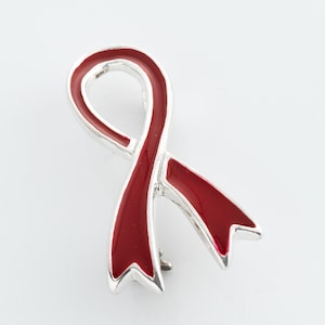 Red Enamel Sterling Silver Awareness Ribbon Pin, Heart, MADD, CHD, DARE Ribbon Lapel Pin, Enamel Ribbon Pin, ARPN008