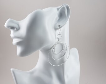 Sterling Silver Sparkle Hoop Earrings, Statement Hoop Earrings, Everyday Earrings, Silver Hoops, SOER18