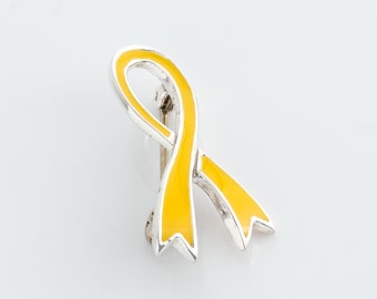 Pin de lazo de concienciación en plata de ley con esmalte amarillo, Apoye a nuestras tropas, Prevención del suicidio, Pin de solapa con lazo, Pin de lazo esmaltado, ARPN008