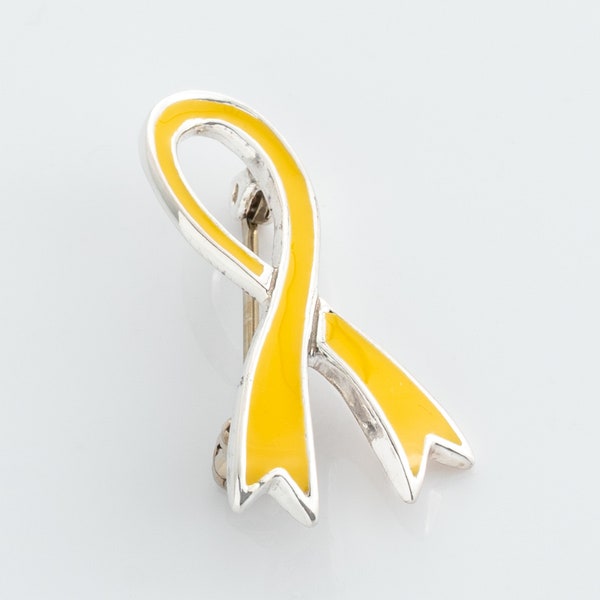 Yellow Enamel Sterling Silver Awareness Ribbon Pin, Support Our Troops, Suicide Prevention,  Ribbon Lapel Pin, Enamel Ribbon Pin, ARPN008