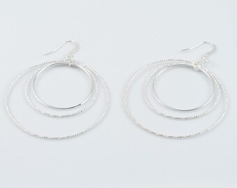 Sterling Silver Sparkle and Plain Hoop Earrings, Statement Hoop Earrings, Everyday Earrings, Silver Hoops, SOER16