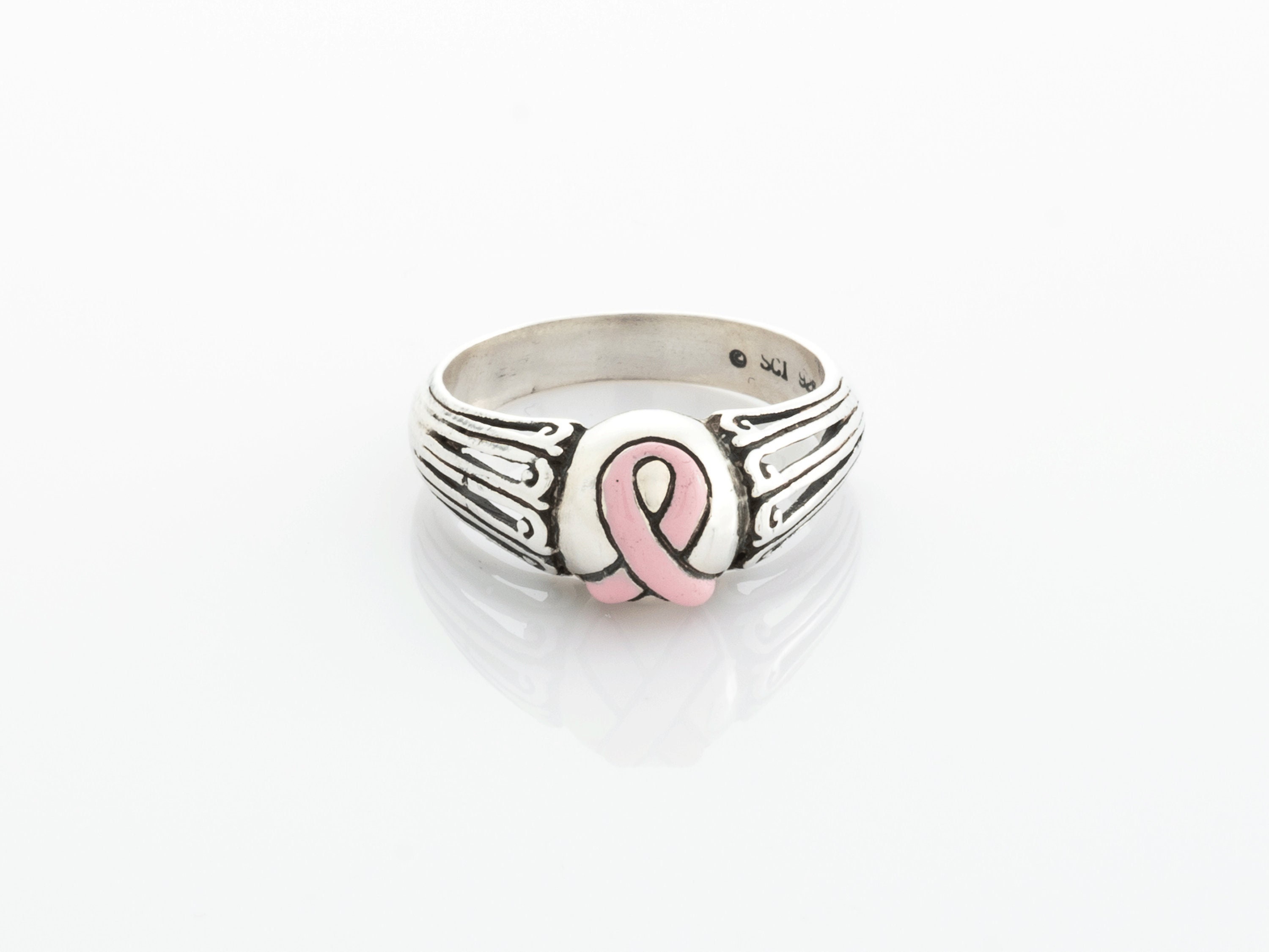 Pink Enamel Sterling Silver Awareness Ribbon Ring Awareness Etsy