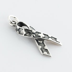 Sterling Silver Autism Puzzle Awareness Ribbon Charm, Awareness Ribbon, Autism Charm, Silver Autism Ribbon, ARC007