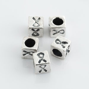 Sterling Silver 4.5mm OR 5.5mm Awareness Ribbon Block Cube Bead, Priced per Piece, For Necklace, Bracelet, Awareness Ribbon Beads, AR005B