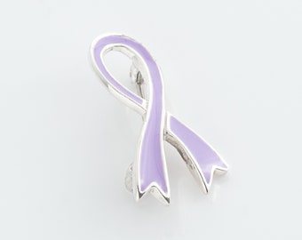 Lavender Enamel Sterling Silver Awareness Ribbon Pin, General Cancer Awareness, Ribbon Lapel Pin, Enamel Ribbon Pin, ARPN008