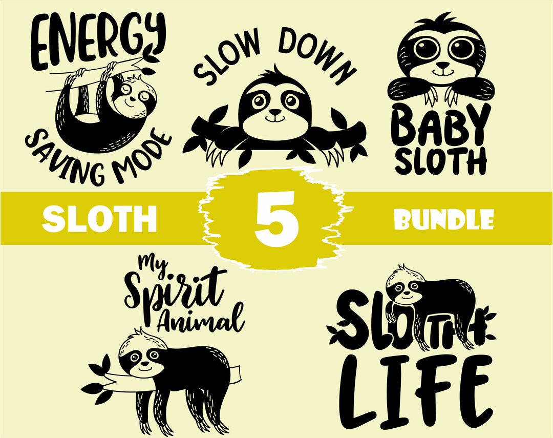 5 Sloth Bundle, Sloth Svg, Sloth Clipart, Sloth Wall Art, Sloth Decor ...