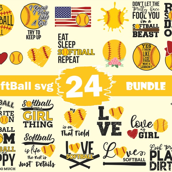 24 Softball Bundle,Softball Clipart,Softball Svg,Softball vector  INSTANT DOWNLOAD ,Svg,Pdf,Eps,Dxf,Png