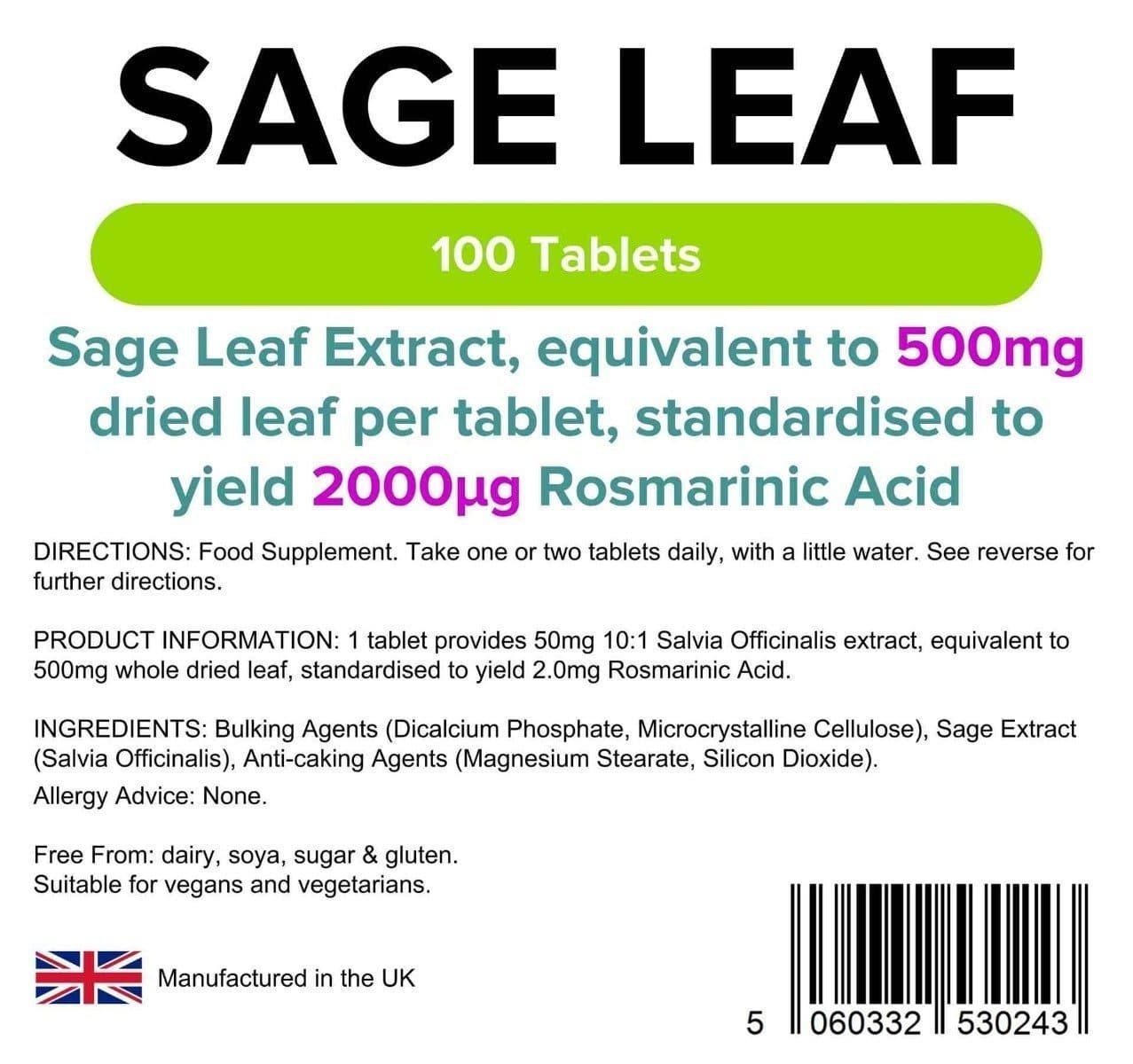 Sage Sage Leaf 500mg Tablets 100 pack Etsy