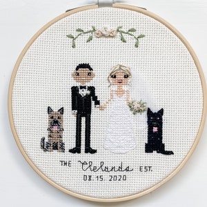 Custom Cross Stitch Wedding Portrait, Wedding Gift, Married Couple, Just Married, Anniversary Gift, Valentines Gift, Christmas Gift