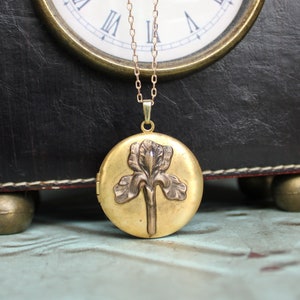 Art Nouveau Style Antiqued Brass Iris Locket