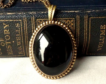 Extra Large Antiqued Brass Locket Necklace with Gemstone Cabochon